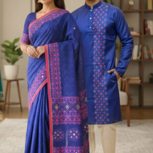 Couple's Matching Sharee Set - Elegant Cotton Ethnic Wear for Him & Her