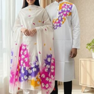 Couples Panjabi Three-Piece Set – Elegant Traditional Wear for Him & Her