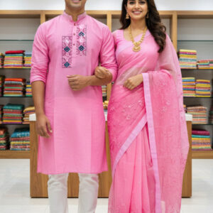 Couple's Premium Sharee and Panjabi Set - Elegant Traditional Attire