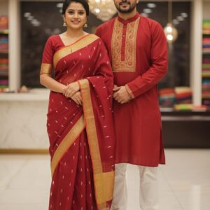 Couple's Sharee Panjabi Set with Stylish Blouse Piece for Elegant Occasions