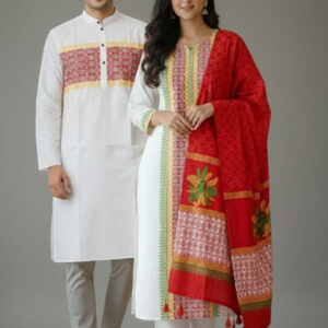 Couple's Three-Piece Panjabi Set - Elegant Traditional Attire