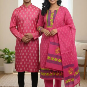 Couple's Three-Piece Panjabi Set - Elegant Traditional Attire for Couples