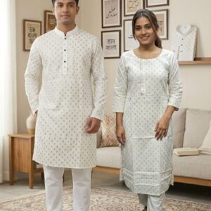 Couple's Three-Piece Panjabi Set - Elegant Traditional Attire for Him and Her