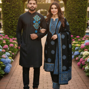 Couple's Three-Piece Panjabi Set - Elegant Traditional Attire for Special Occasions
