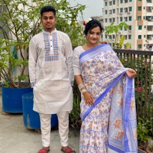 Couple's Traditional Sharee and Panjabi Set for Elegant Occasions
