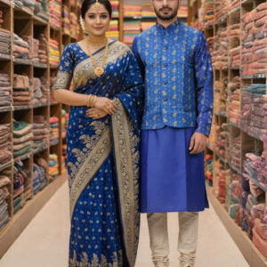 Couple's Traditional Sharee and Panjabi Set with Stylish Koti