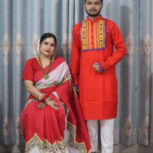 Couple's Traditional Sharee Panjabi Set - Elegant Design, No Blouse Included