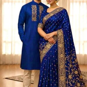 Couple's Traditional Sharee Panjabi Set with Blouse - Elegant Matching Outfit