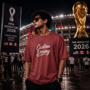 Customizable 100% Cotton Maroon Drop-Shoulder T-Shirt for FIFA World Cup Fans