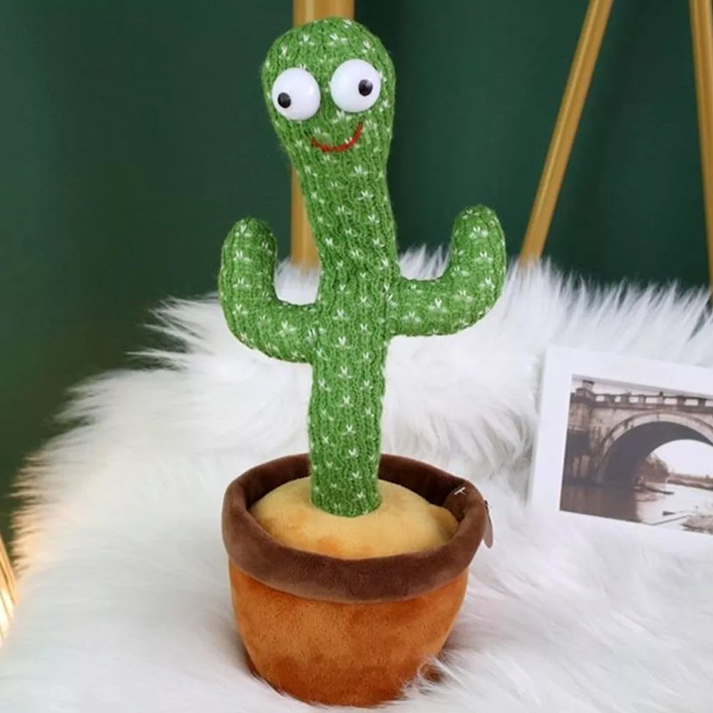 Dancing Talking Cactus Plush Speaker - USB Rechargeable Interactive Toy % Dancing Talking Cactus Plush Speaker - USB Rechargeable Interactive Toy