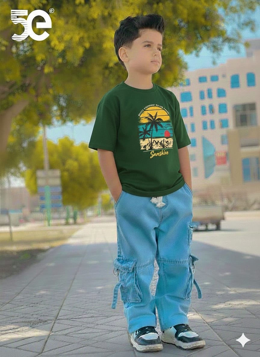 Denim Pants and T-Shirt Set for Boys - Stylish Casual Outfit % Denim Pants and T-Shirt Set for Boys - Stylish Casual Outfit
