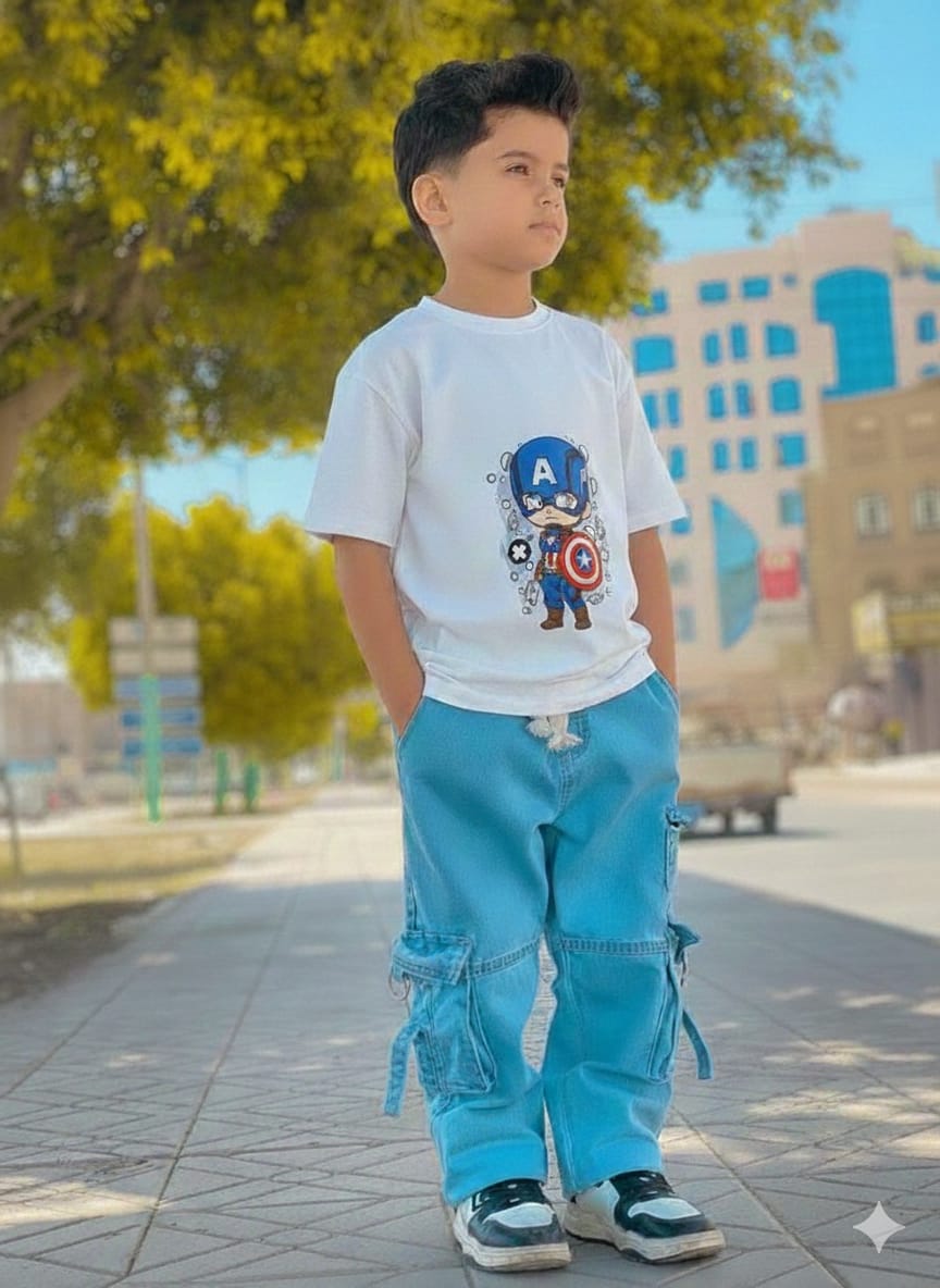 Denim Pants and T-Shirt Set for Boys - Stylish Casual Outfit % Denim Pants and T-Shirt Set for Boys - Stylish Casual Outfit