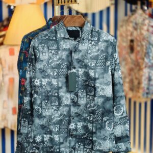 Digital-Print Dubi Cotton Long-Sleeve Shirt