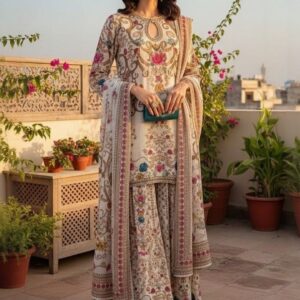 Digital Print Three-Piece Set for Eid Celebrations - Elegant Style