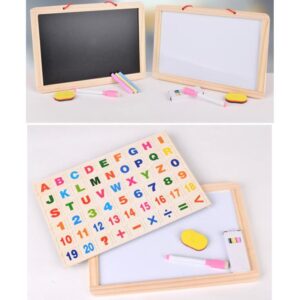 Double-Sided Magnetic Wooden Writing and Drawing Board for Kids