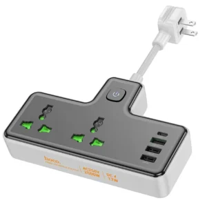 Dual-Position EU Expansion Socket by HOCO - Sleek Black Design