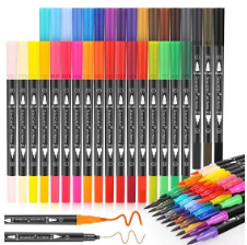 Dual Tip Brush Marker Pens Set - 12 Fine Point Art Markers for Hand Lettering & Coloring