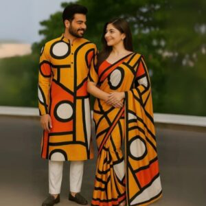 Eid Celebration Couple Sharee and Panjabi Set - Elegant Festive Combo