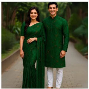 Eid Celebration Couple's Panjabi and Sharee Set for Festive Elegance