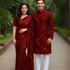 Eid Celebration Couple's Sharee and Panjabi Set - Elegant Combo Outfit