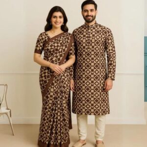 Eid Celebration Couple's Sharee and Panjabi Set - Elegant Outfit Combo