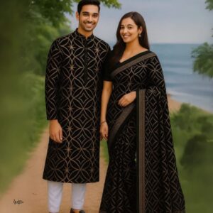 Eid Celebration Couple's Sharee and Panjabi Set - Elegant Traditional Attire