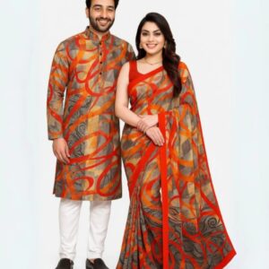Eid Celebration Couple's Sharee and Panjabi Set for Festive Style