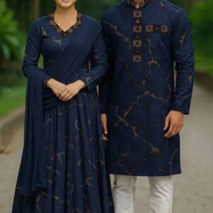 Eid Couple Panjabi Three-Piece Set - Stylish Festive Attire for Him & Her