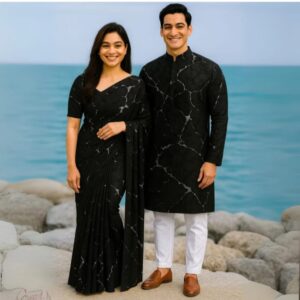 Eid Couple's Sharee and Panjabi Set – Elegant Traditional Outfit Combo