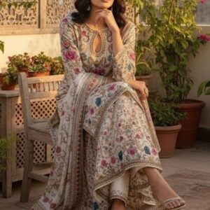 Eid Festive Digital Print Three-Piece Ensemble for Stylish Celebrations