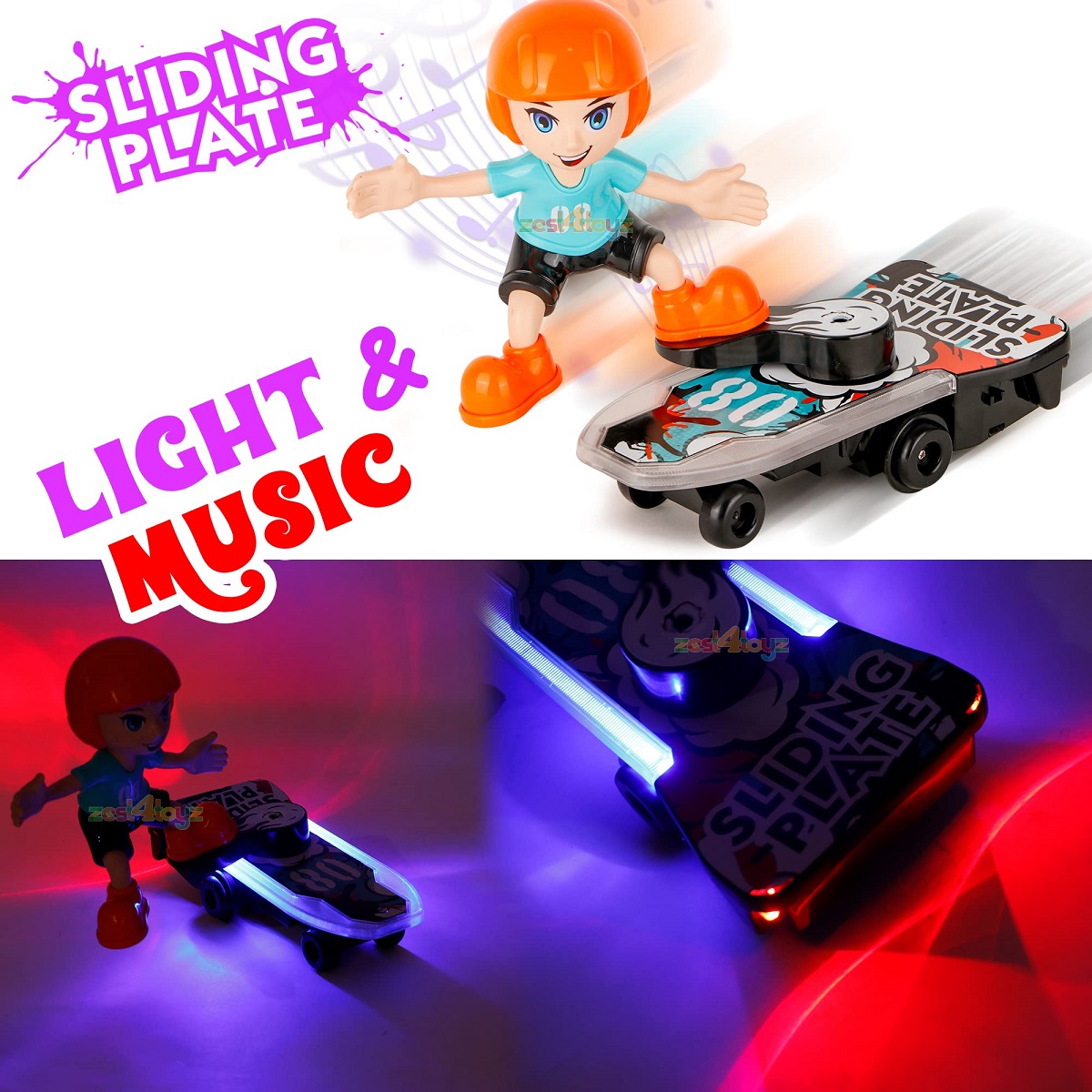 Electronic Stunt Skateboard for Kids with Music & Lights - Multicolor % Electronic Stunt Skateboard for Kids with Music & Lights - Multicolor