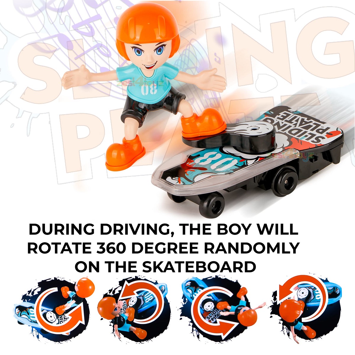 Electronic Stunt Skateboard for Kids with Music & Lights - Multicolor % Electronic Stunt Skateboard for Kids with Music & Lights - Multicolor