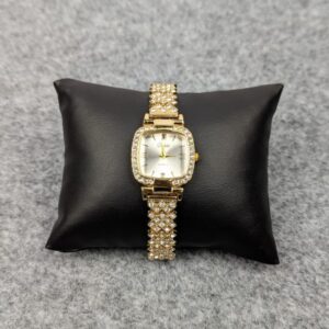 Elegant Black Dial Quartz Watch for Women with Luxury Golden Stone Accents