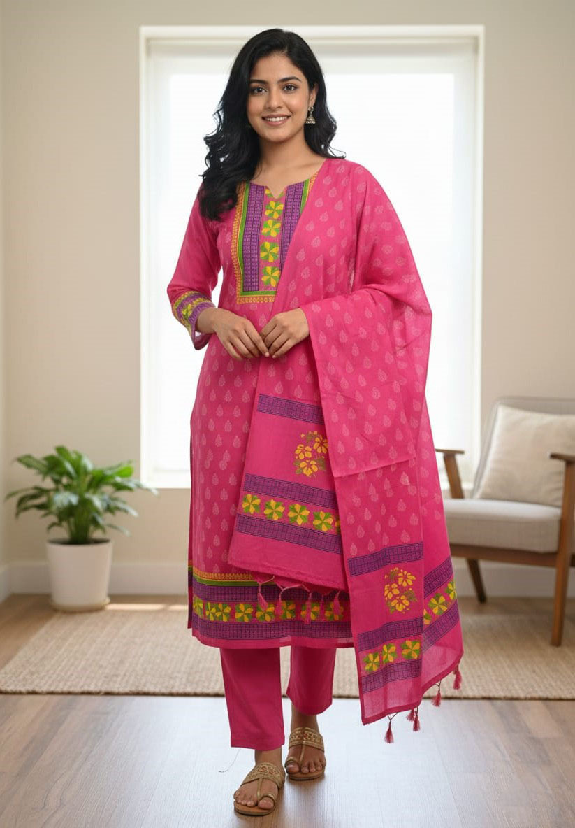 Elegant Block Print Three-Piece Set for Stylish Wardrobe Refresh % Elegant Block Print Three-Piece Set for Stylish Wardrobe Refresh