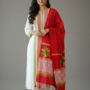 Elegant Block Print Three-Piece Set for Stylish Wardrobe Refresh