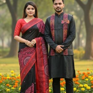Elegant Couple's Koti with Sharee Panjabi Set - Perfect for Special Occasions