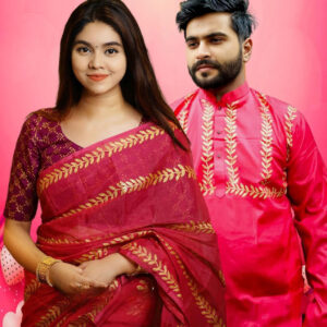 Elegant Couple's Panjabi and Sharee Set - Stylish Traditional Attire for Him & Her