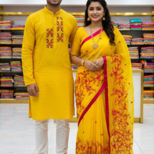 Elegant Couple's Premium Panjabi and Sharee Set for Special Occasions