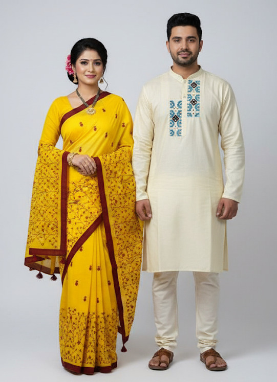 Elegant Couple's Premium Sharee and Panjabi Set for Special Occasions % Elegant Couple's Premium Sharee and Panjabi Set for Special Occasions