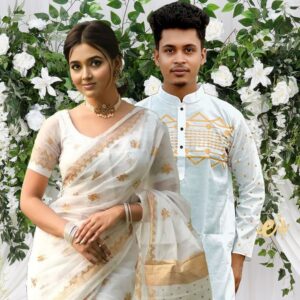 Elegant Couple's Sharee and Panjabi Set for Special Occasions