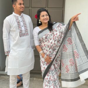 Elegant Couple's Sharee and Panjabi Set for Special Occasions