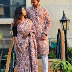 Elegant Couple's Sharee and Panjabi Set for Traditional Celebrations