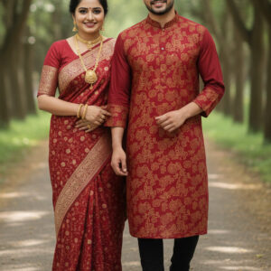 Elegant Couple's Sharee and Panjabi Set for Traditional Celebrations