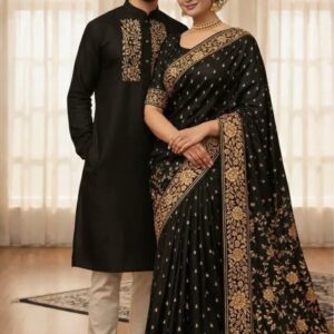 Elegant Couple's Sharee and Panjabi Set with Blouse Piece for Special Occasions