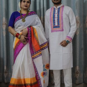Elegant Couple's Sharee and Panjabi Set without Blouse Piece for Special Occasions