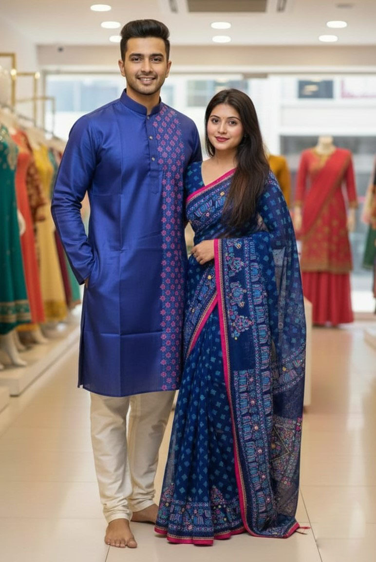 Elegant Couple's Sharee Set – Premium Quality Traditional Attire for Him & Her % Elegant Couple's Sharee Set – Premium Quality Traditional Attire for Him & Her