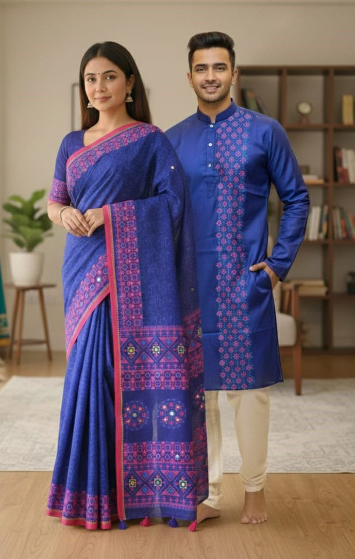Elegant Couple's Sharee Set – Premium Quality Traditional Attire for Him & Her % Elegant Couple's Sharee Set – Premium Quality Traditional Attire for Him & Her