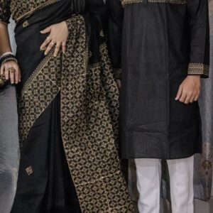Elegant Couple's Traditional Sharee and Panjabi Set for Special Occasions