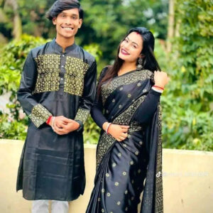 Elegant Couple's Traditional Sharee and Panjabi Set for Special Occasions
