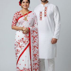 Elegant Couple's Traditional Sharee and Panjabi Set for Special Occasions